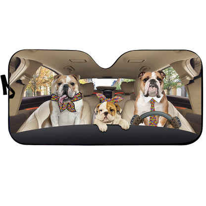 Petthouse | English Bulldog Driver Car Sun Shade Autism Awareness Car Sun Shade Windshield Car Decorations