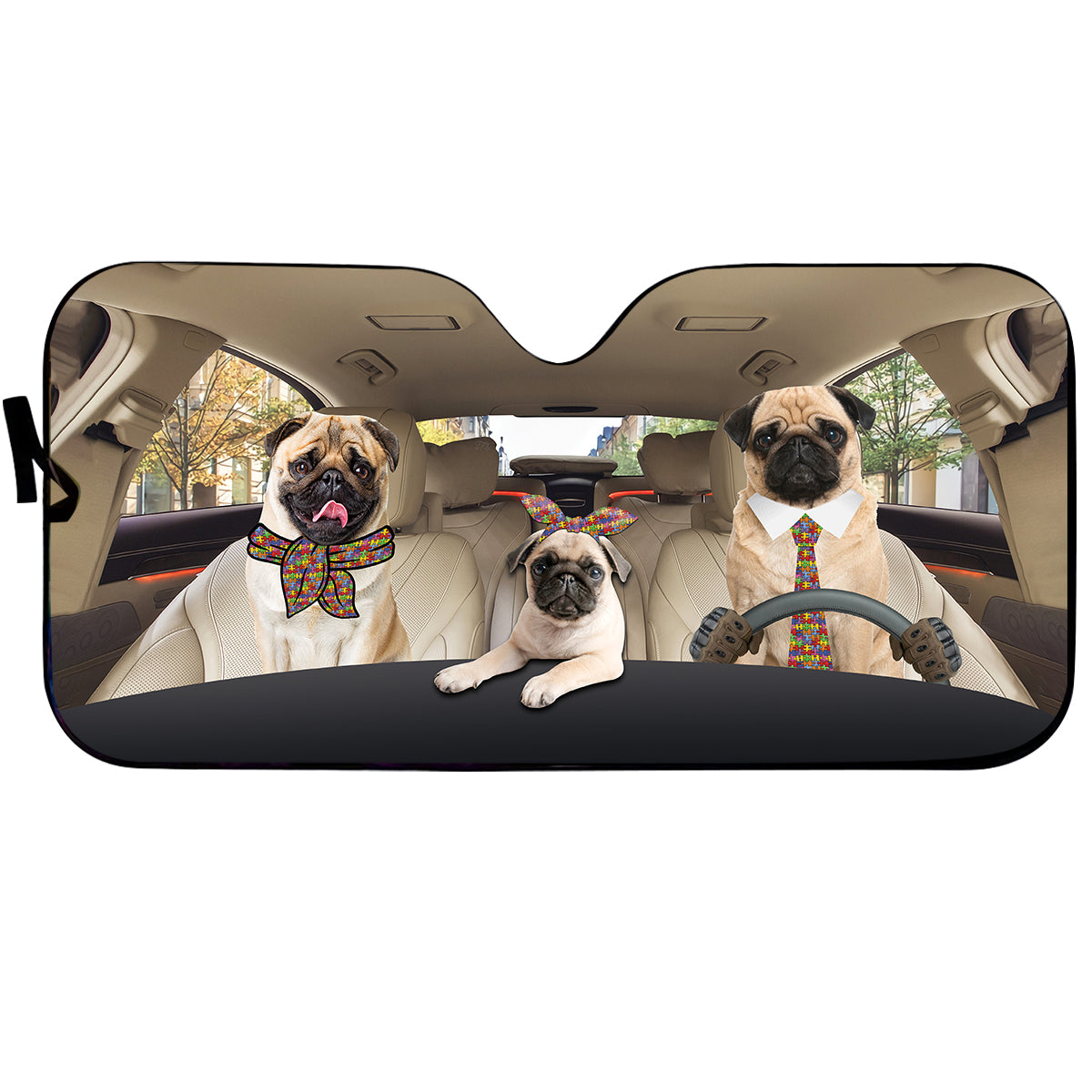 Petthouse | Funny Pug Dog Driving Car Front Windshield Car Sun Shade Autism Awareness Sun Visor