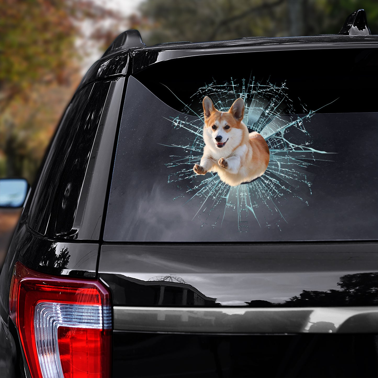 Petthouse | Pembroke Welsh Corgi Running Decal Dog Crack Glass Effect Print Stickers Corgi Mom Car Decor