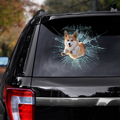 Petthouse | Pembroke Welsh Corgi Running Decal Dog Crack Glass Effect Print Stickers Corgi Mom Car Decor