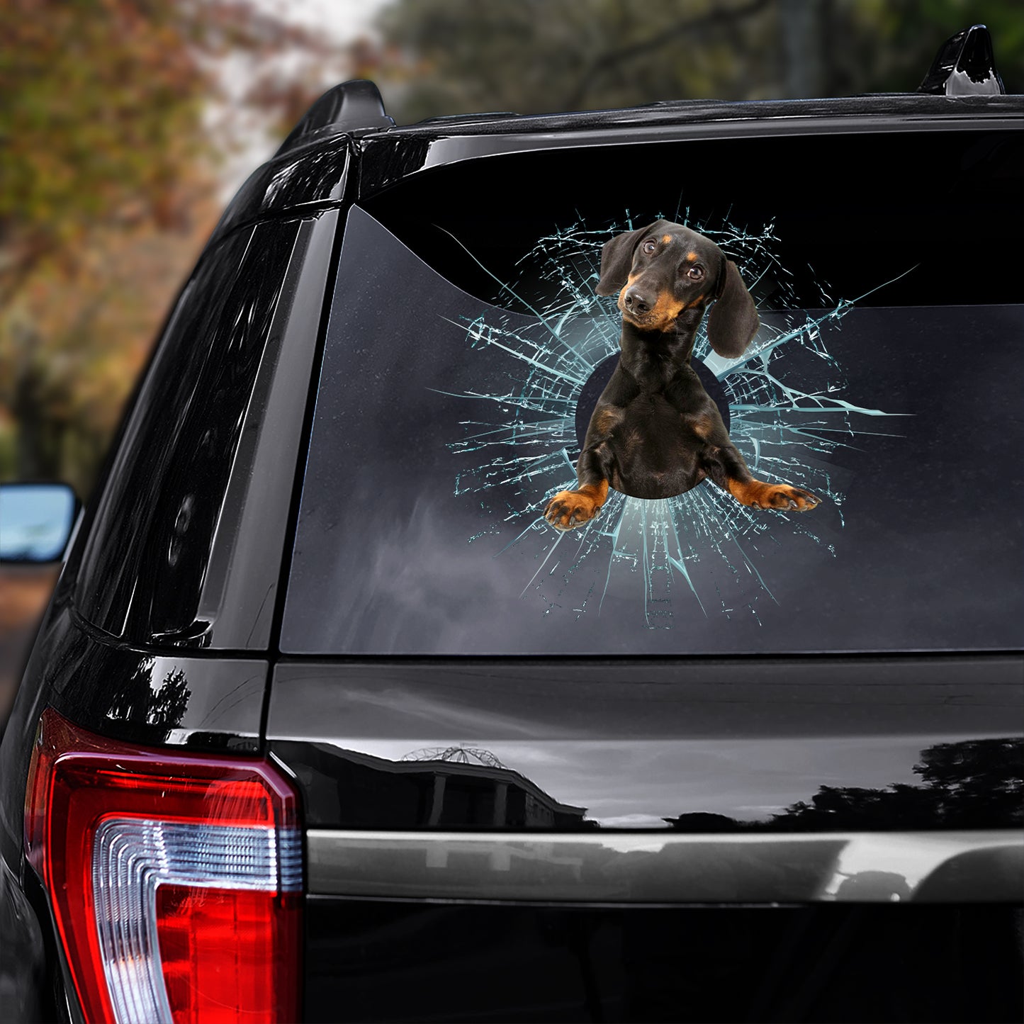 Petthouse | Dachshund Dog Car Sticker Black Dachshund Crack Glasses Printed Decal Funny Car Window Decor