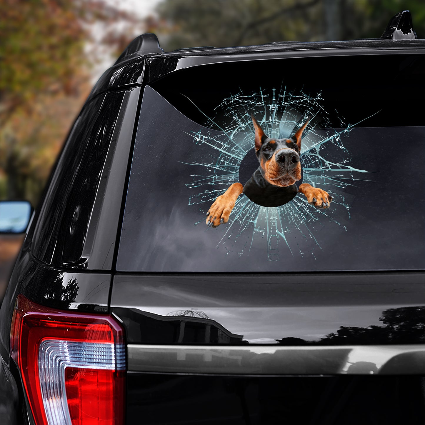 Petthouse | Dobermann Funny Face Printed Decal Dog Inside Crack Hole Effect Car Sticker Dog Owner Car Decor