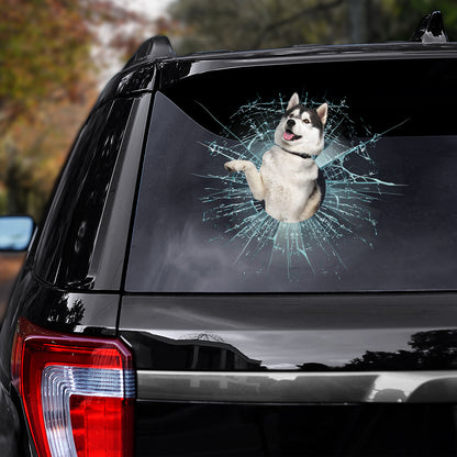 Petthouse | Siberian Husky Cute Dog Car Sticker Husky Cracked Hole Print Decals Stickers For Cars Dog Lovers