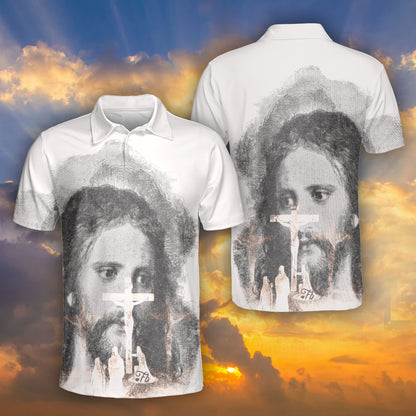 Petthouse | Jesus Pencil Art Polo, Jesus Portrait Polo Shirt, Jesus Cross Polo, Jesus Believer Gift