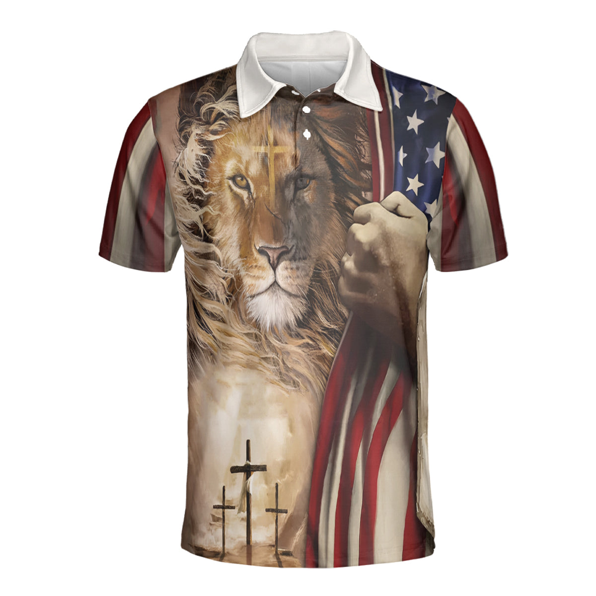 Petthouse | Lion Of Judah Just Have Faith Polo Grunge Usa Flag One Nation Under God Christian American Pride