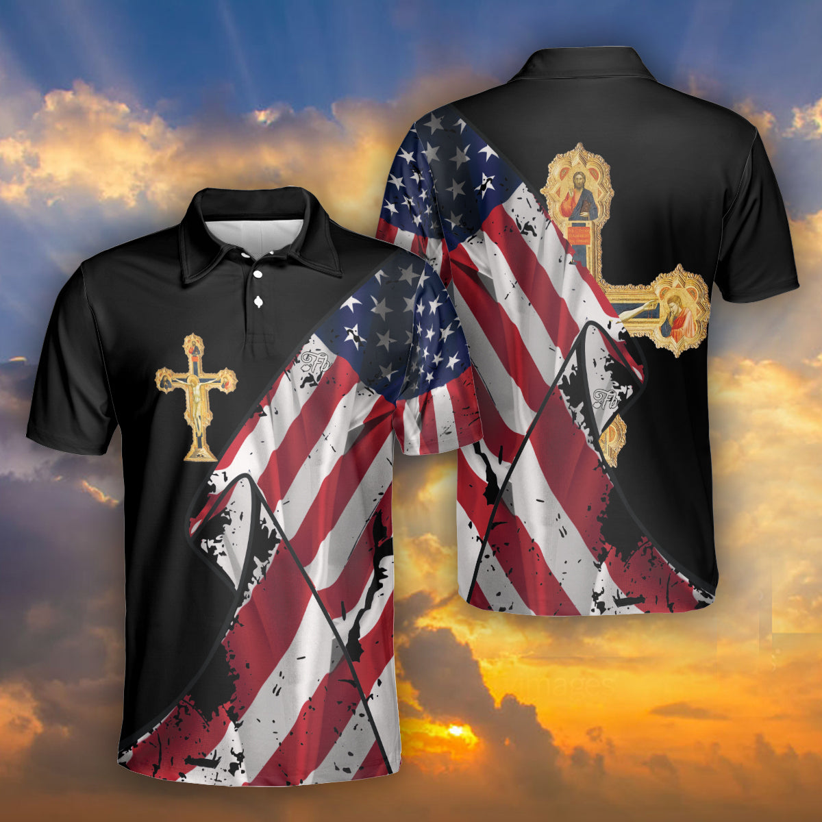 Petthouse | Jesus On Cross Polo Shirt Gold Cross Mens Polo Shirt Christian Gift