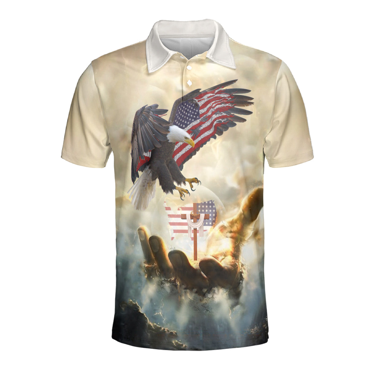 Petthouse | Eagle One Nation Under God Polo Christian Religious Verse Men's Polo Shirt Christian Apparel