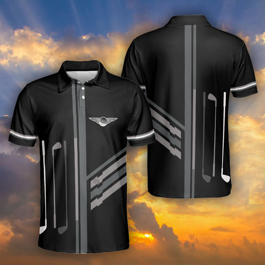 Petthouse | Golf Ball Angel Wings Polo Shirt Golf Clubs Pattern Golf Player Gift