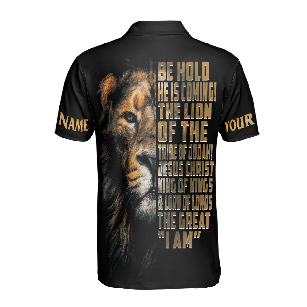 Petthouse | Customized Name Jesus Christian The King Lion Polo Shirt Bible Verse Sport Shirt Religious Gift