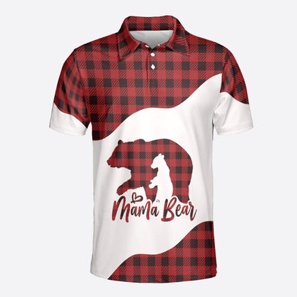 Petthouse | Mama Bear Polo Shirt Life Mom Polo Shirt Red Caro Pattern Polo Shirt Mother's Day Best Gift