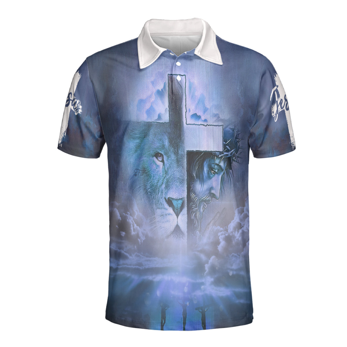 Petthouse | Lion And Jesus Portrait Art Golf Polo Shirt Jesus Lover Pastor Gift