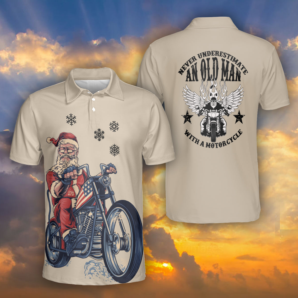 Petthouse | Santa Biker Polo Shirt Santa Claus Motorcycle Golf Shirt Old Man Biker Unisex Polo Shirt