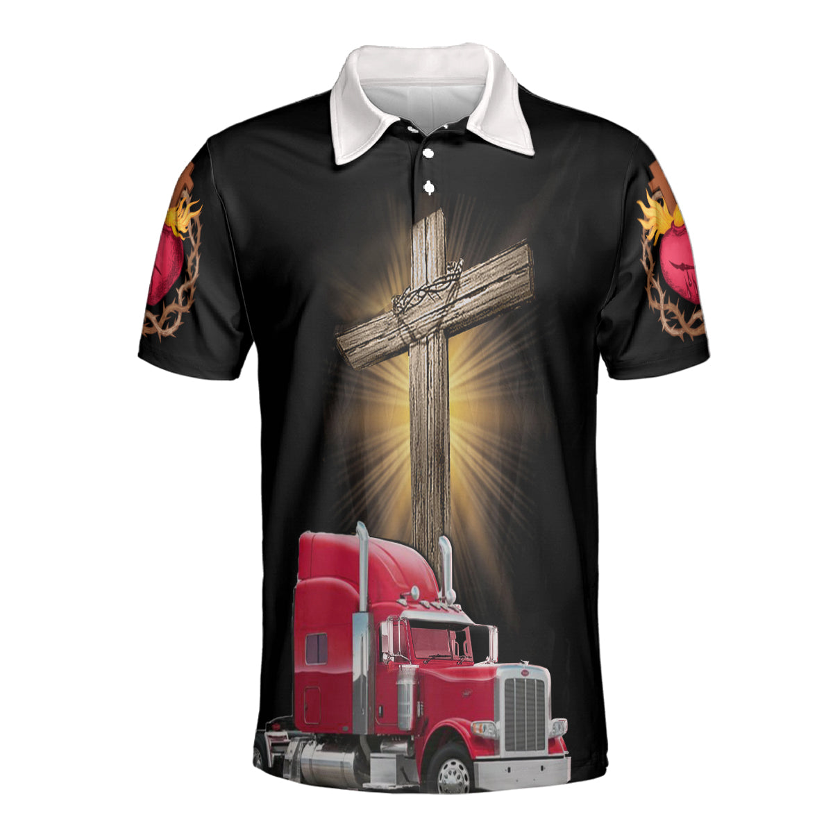 Petthouse | Trucker's Prayer Christian Cross Polo Shirt Truck Driver Sport Shirts Truckers Gift Religious Gift