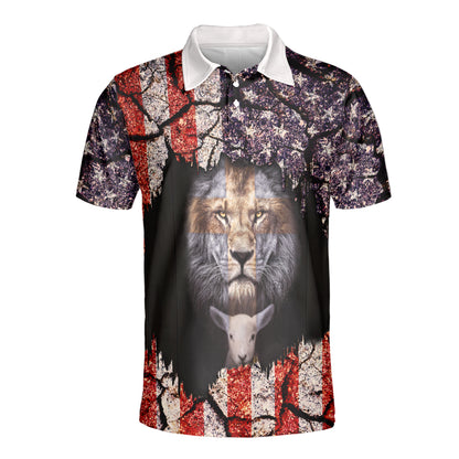 Petthouse | Lion Of Judah Lamb Of God American Flag Polo Shirt Jesus God Christian Short Sleeve Shirts Dad Gift