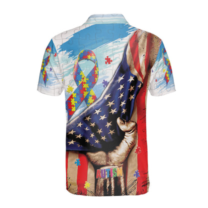 Petthouse | Autism Awareness American Flag Polo Shirt Autism Puzzle Sport Shirt Autism Warriors Gift