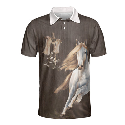 Petthouse | Jesus Cross And Horse Shirt Jesus Catholic Mens Polo Shirts Short Sleeve Dad Godfather Gift