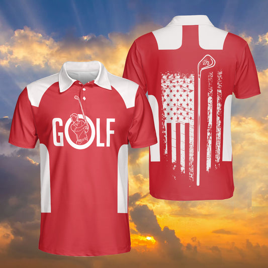 Petthouse | Golf Man Red Polo Shirt American Flag Golf Club Polo Shirt Unisex Golf Dad Gift