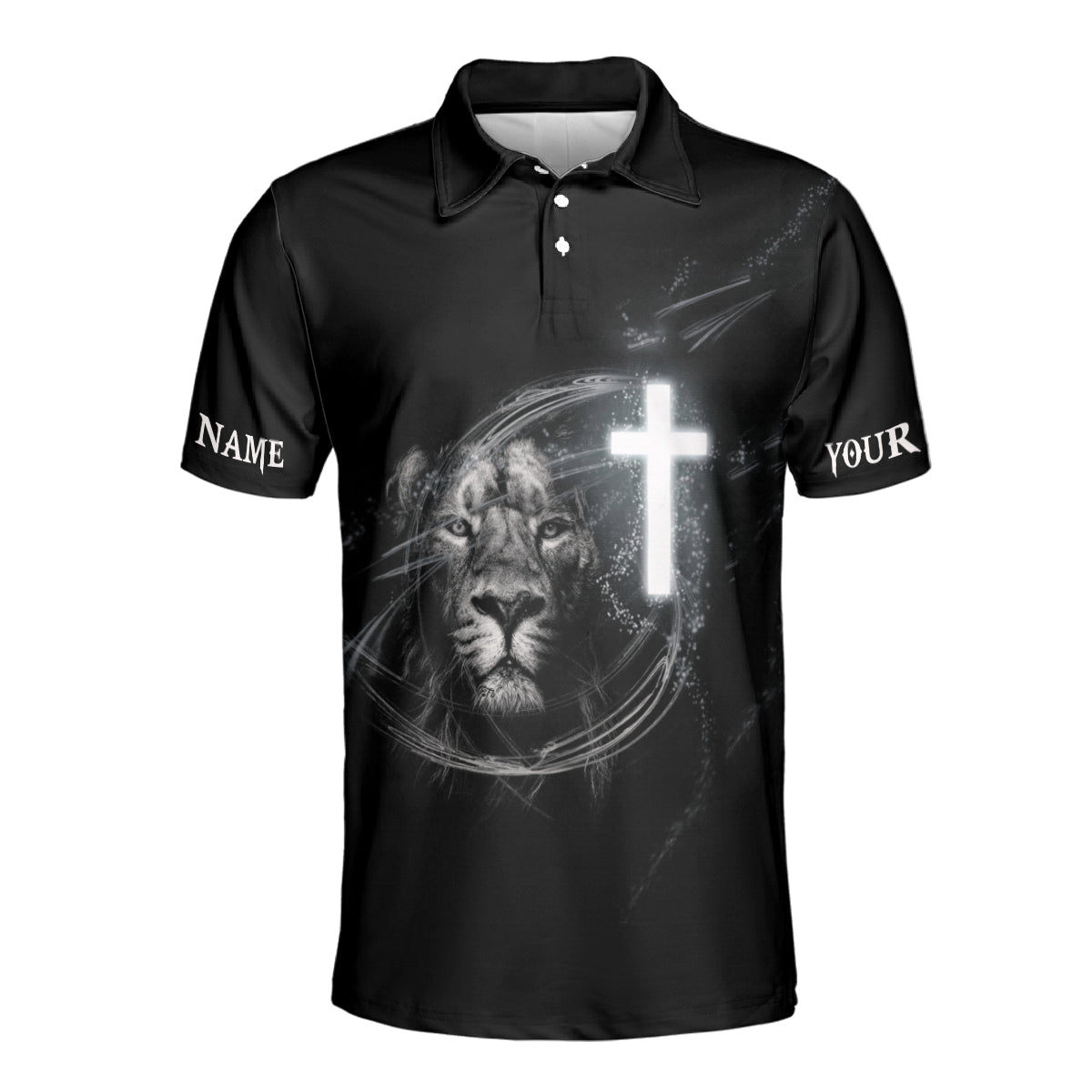 Petthouse | Customized Lion Jesus Cross Polo I Can Do All Things Through Christ