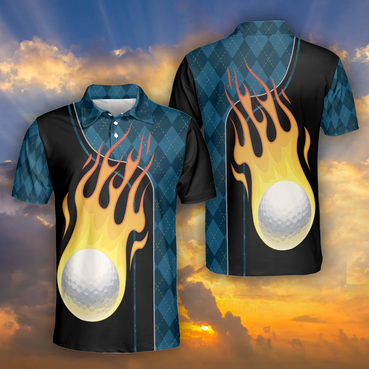 Petthouse | Golf Ball On Fire Polo Shirt Golf Fire Ball Unisex Polo Shirt Golf Argyle Pattern