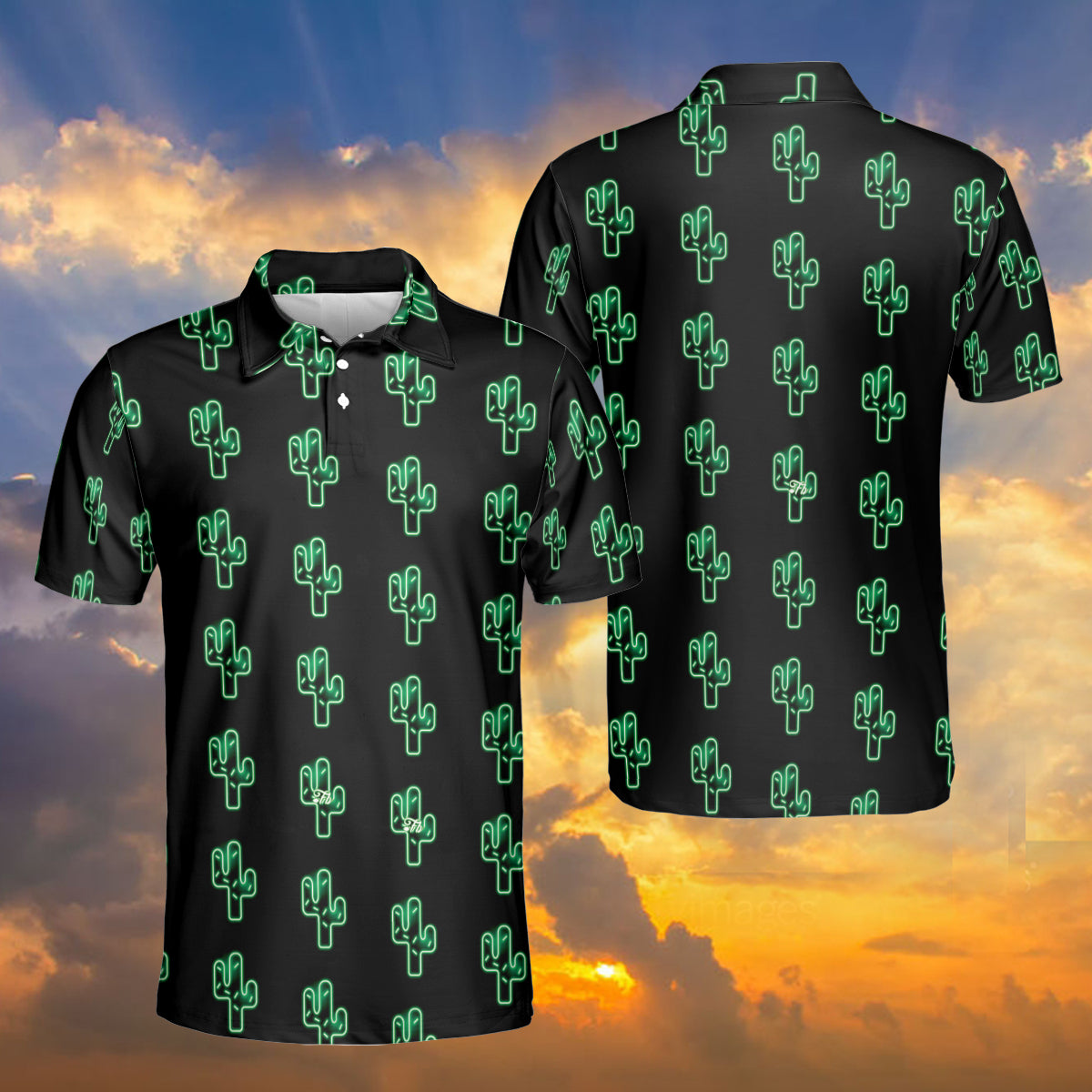 Petthouse | Cactus Pattern Printed Black Polo Shirt, Cactus Green Lovers Golfer Christmas Day Gift