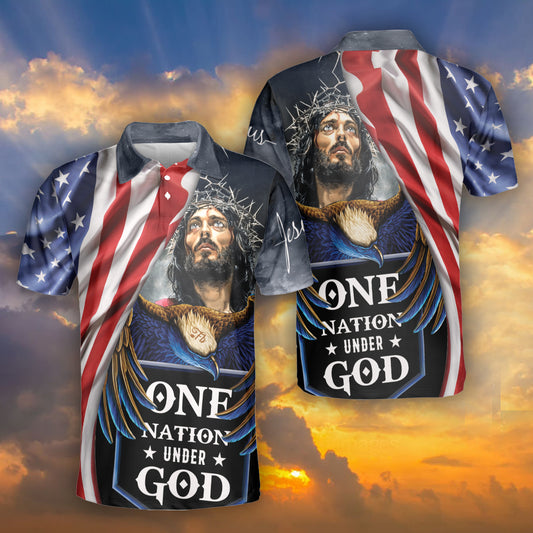 Petthouse | Jesus Christ Polo Shirt Jesus American Flag One Nation Under God Unisex Polo Shirt