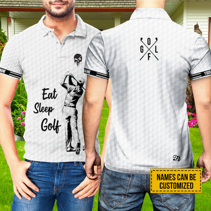 Petthouse | Custom Name Polo Shirt Golf Skull Polo Shirt For Mens Eat Sleep Golf Polo Shirt Unisex Golf Club