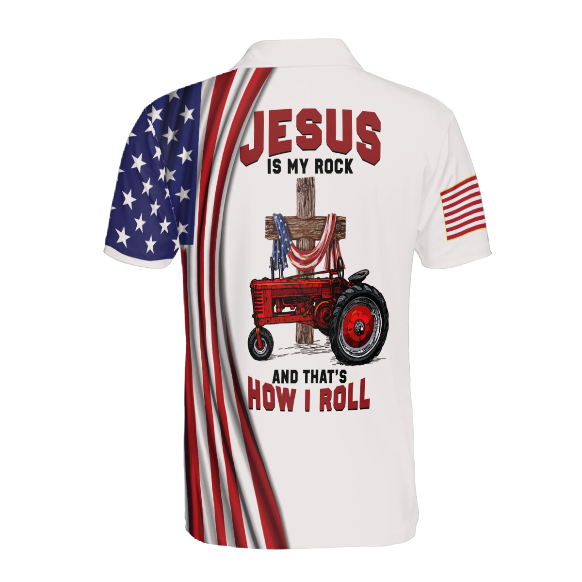 Petthouse | Jesus Christ Tractor American Flag Polo Shirt God Christian Cross Sport Shirt Gift For Farmers