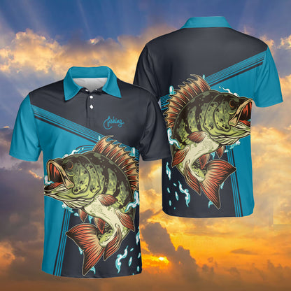 Petthouse | Fishing Blue Black Polo Shirt, Fish Lovers, Fisher Outdoor Fathers Day Dad Christmas Gift