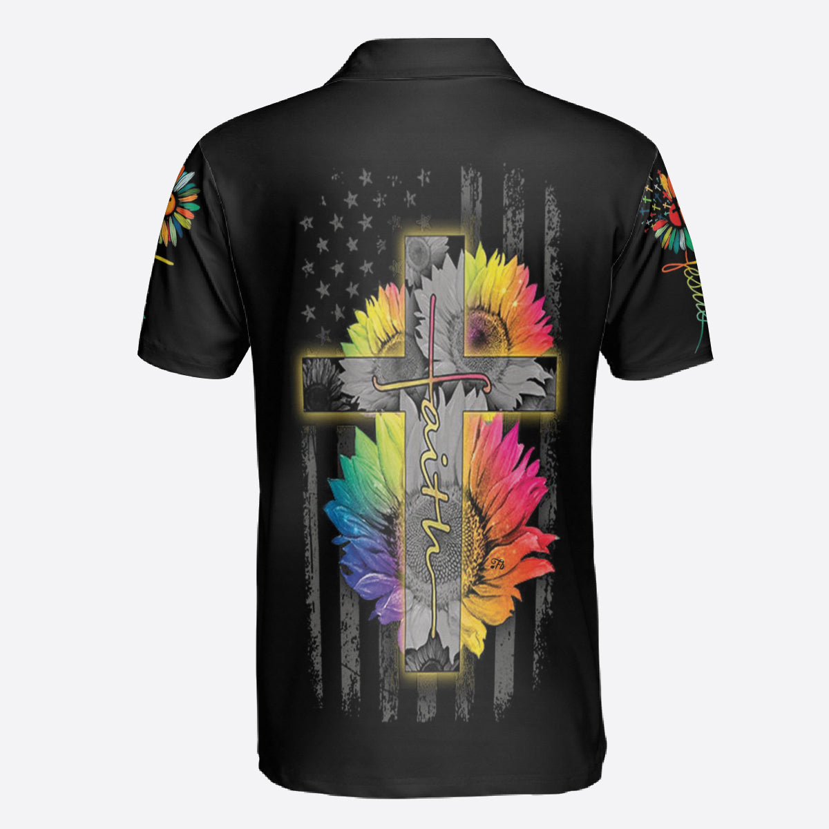 Petthouse | Jesus Faith Polo Shirt Rainbow Christ Cross Sunflower Polo Rainbow Jesus Art Polo Christian Gift