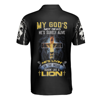 Petthouse | Jesus Artwork Polo Shirt My God Not Dead Polo Shirt Lion Christ Cross Polo Shirt Christian Gift