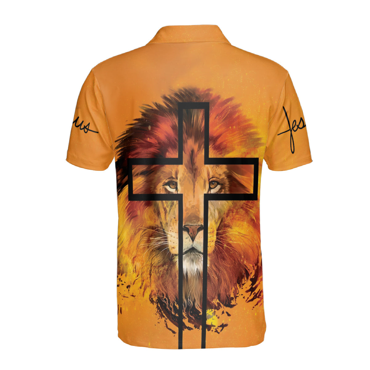 Petthouse | Yellow Lion Face Art Printed Polo For Men Christian Jesus Cross Art Summer Holiday Gift