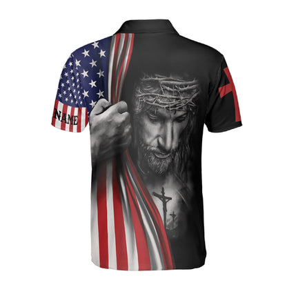 Petthouse | Customized Name Jesus Christ Happy 4th Of July Polo Shirt God Us Flag Sport Shirt Patriot Gift