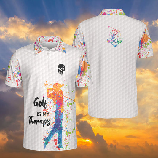 Petthouse | Colorful Golfman Polo Shirt, Golf Is My Therapy Polo Shirt, Golf Skull Polo Shirt