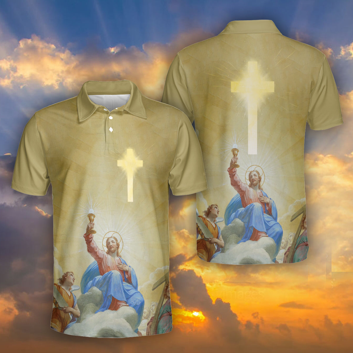 Petthouse | Jesus And Light Polo Shirt, Jesus Golden Cross Polo, Jesus Is My Savior, Christian Gift