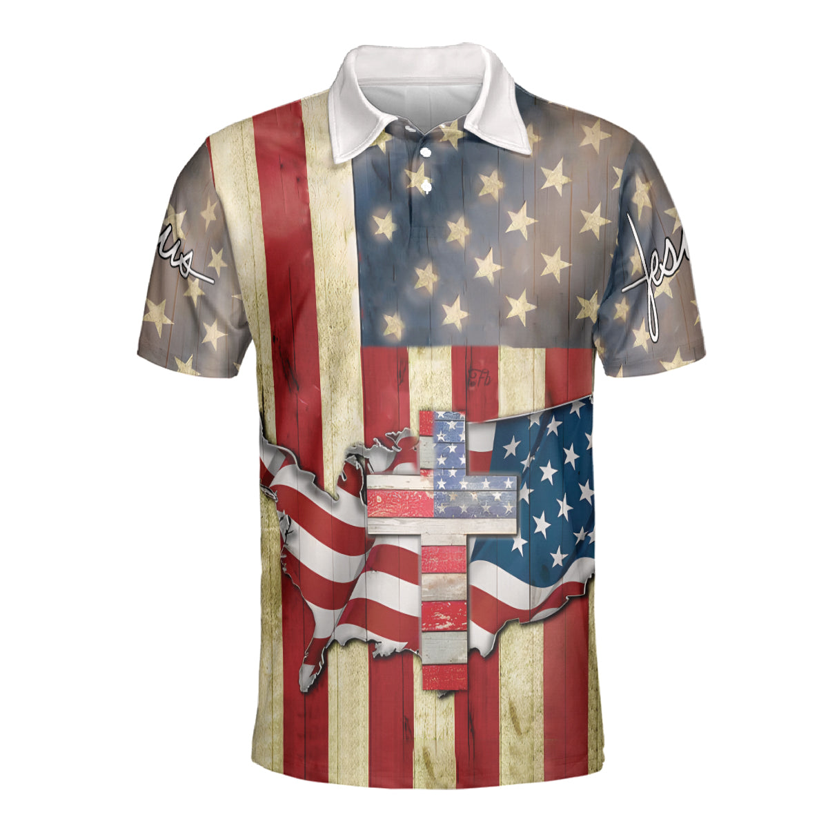 Petthouse | Christian Cross American Flag Polo Shirt Jesus God Christ Sport Shirt 4th Of July Gift Dad Gift