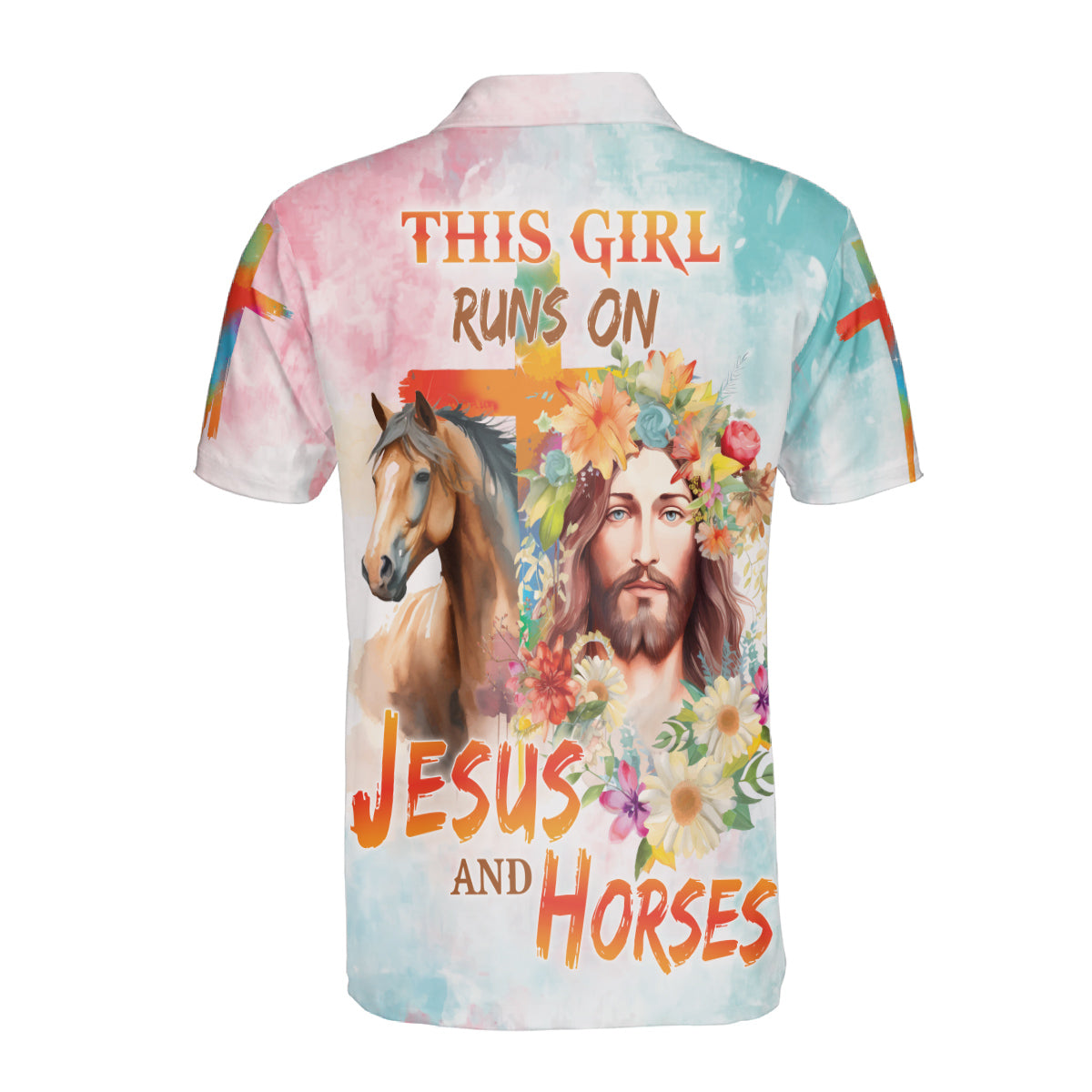 Petthouse | Jesus And Horse Polo Shirt God Christian Sport Shirt Wild Horse Polo Religious Gift Idea