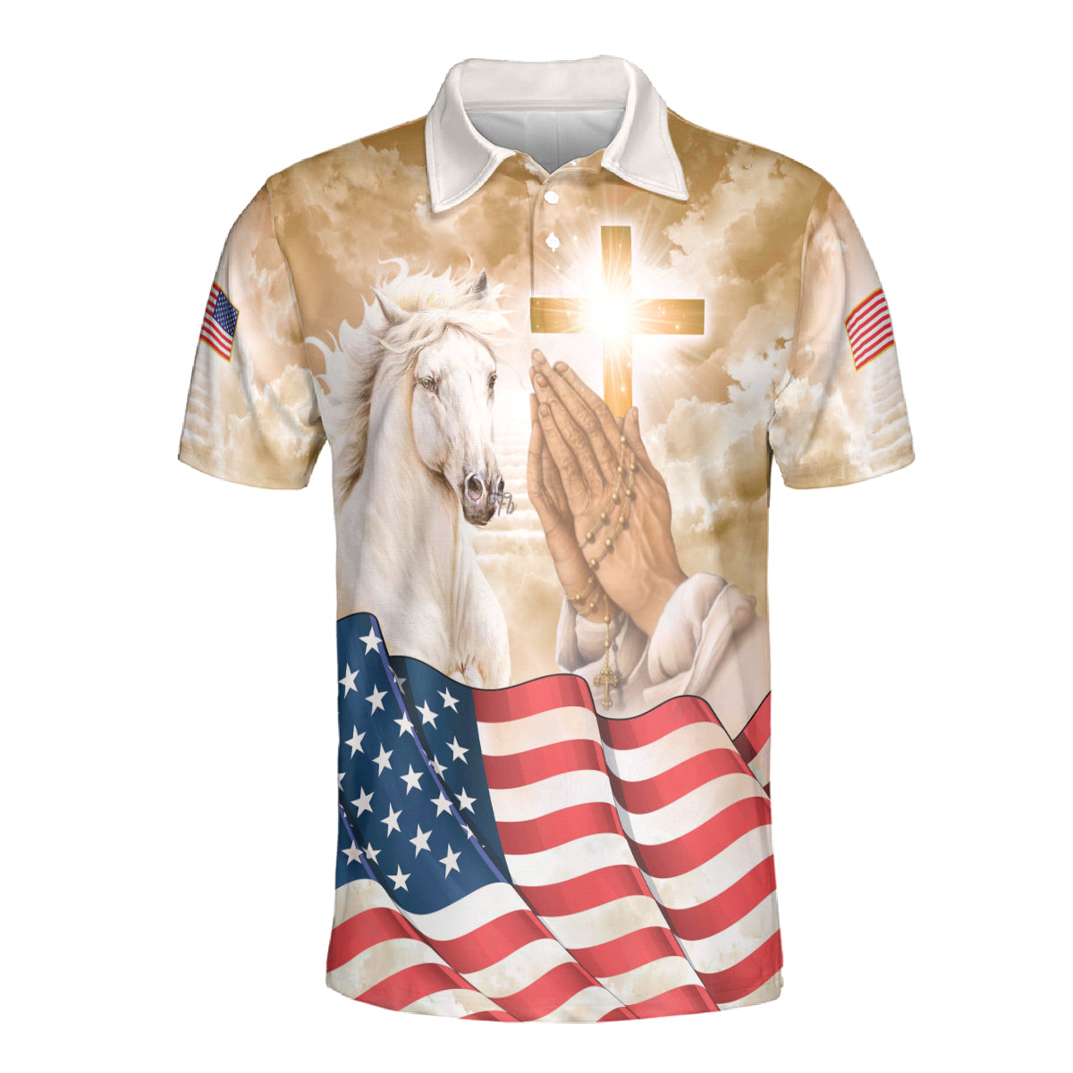 Petthouse | Jesus Christian Horse Heaven Us Flag Polo Shirt God Bless America Sport Shirt Religious Gift