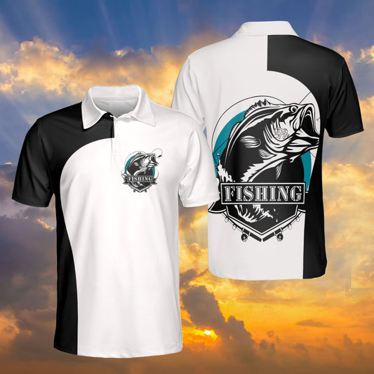 Petthouse | Fishing Lovers Polo Shirt, Fisher Dad Black White Polo Shirt Dad Fathers Day Gift