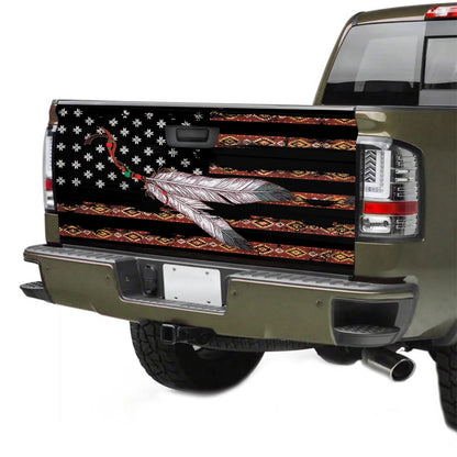 Petthouse | Native Feather American Flag Tailgate Wrap Cherokee Tribal Feather Native Indian Tailgate Decals