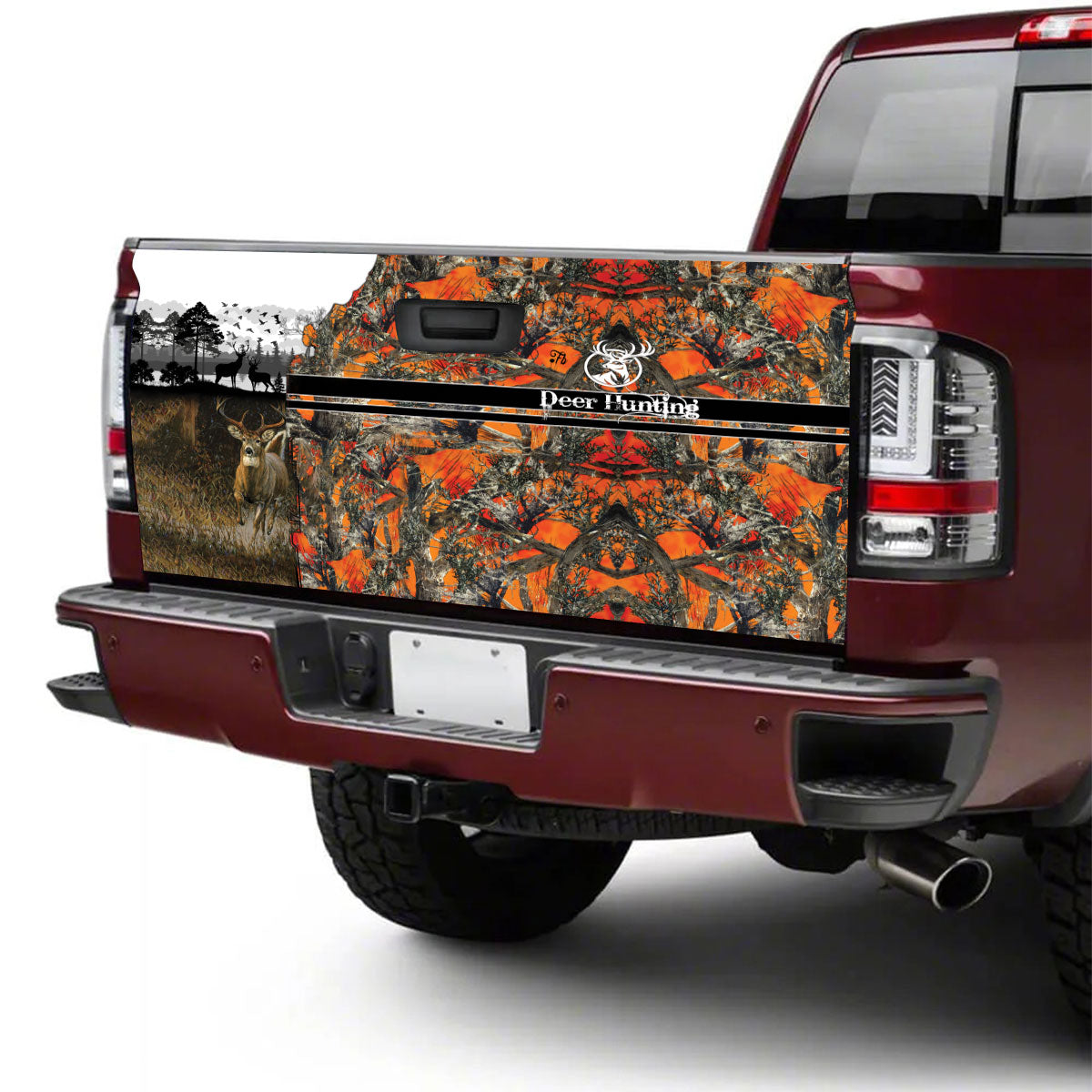 Petthouse | Deer Hunting Tailgate Wrap Wild Deer Art Cover Orange Camo Pattern Wrap Deer Hunting Lover Gift