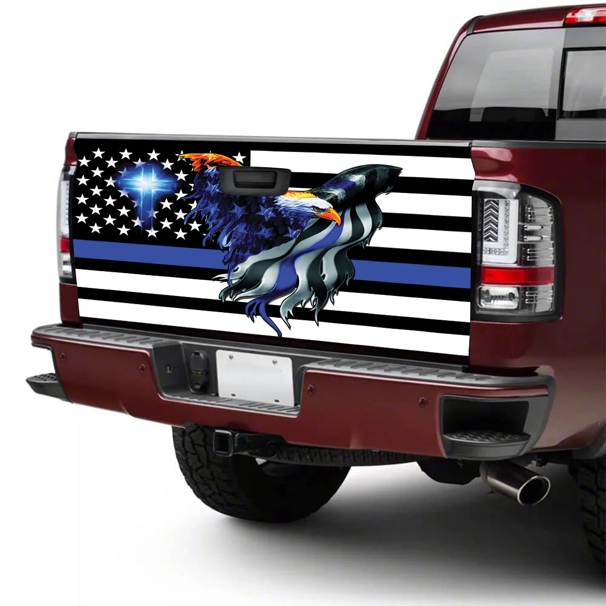 Petthouse | Eagle American Flag Thin Blue Line Tailgate Wrap Police Tailgate Decals Police Gift Wrap