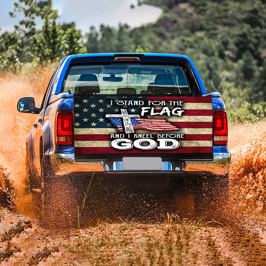 Petthouse | I Stand For The Flag Tailgate Wrap I Kneel Before God Tailgate Wrap American Vintage Flag Wrap Decor