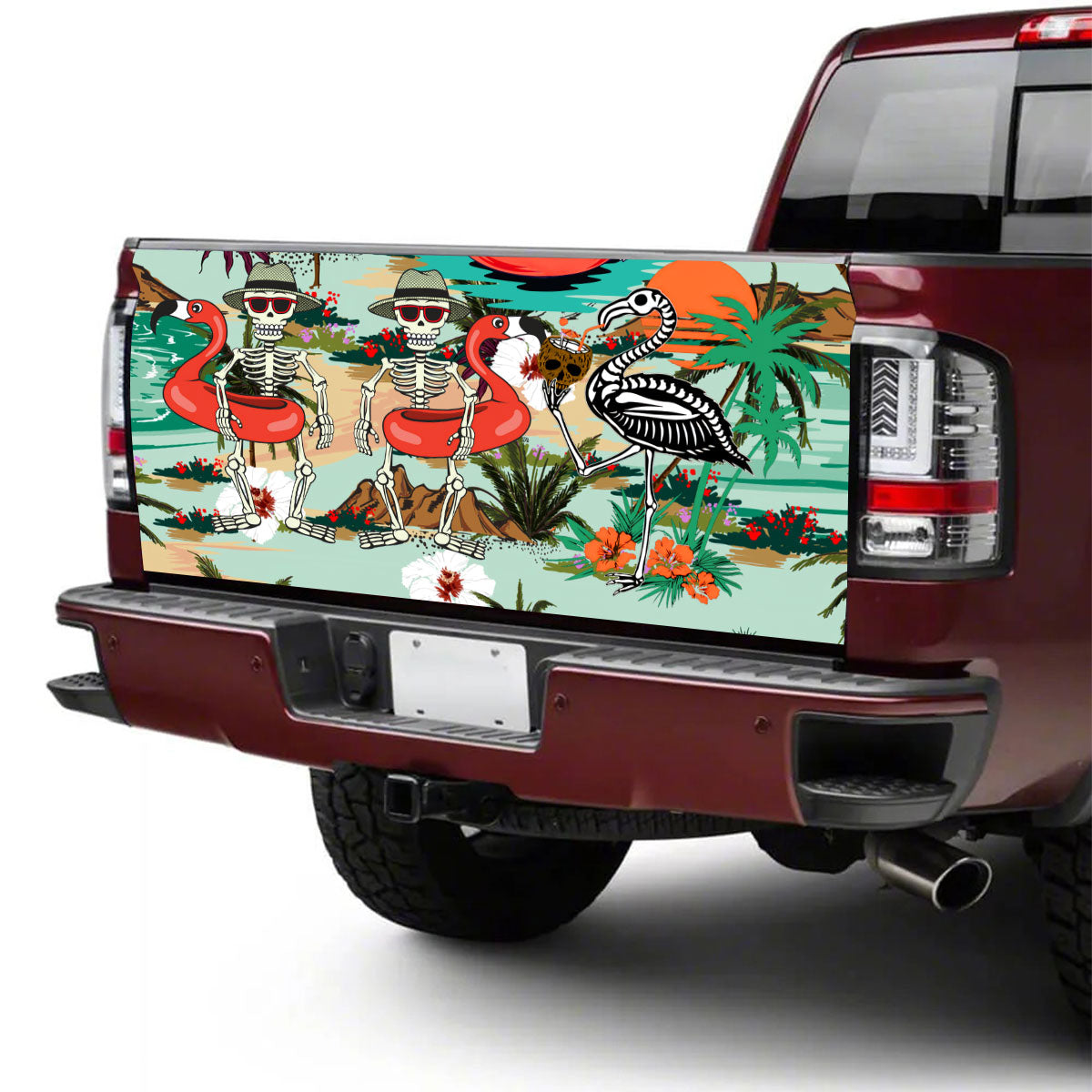 Petthouse | Mexico Style Skeleton Tailgate Wrap Summer Beach Artwork Tailgate Cover Car Decoration