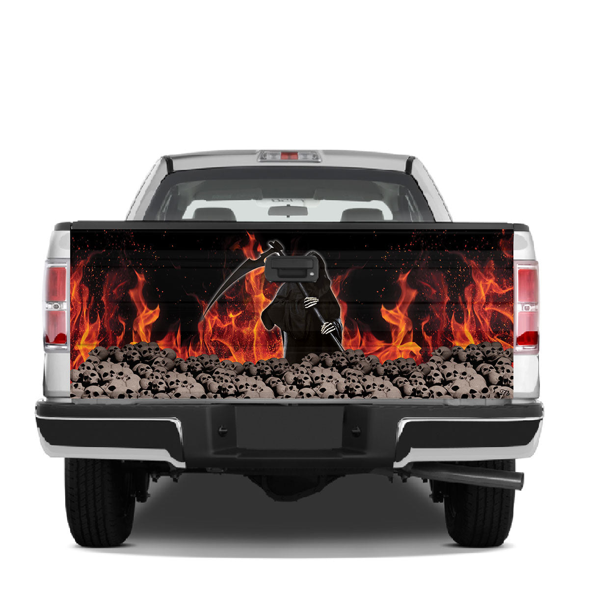 Petthouse | The Death Tailgate Wrap Skull Pattern Wrap Fire Burning Cover Horor Style Wrap Decor