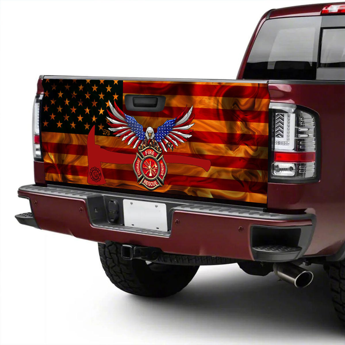 Petthouse | American Firefighter Tailgate Wrap Decal Vinyl Wrap Decal Fireman Pride