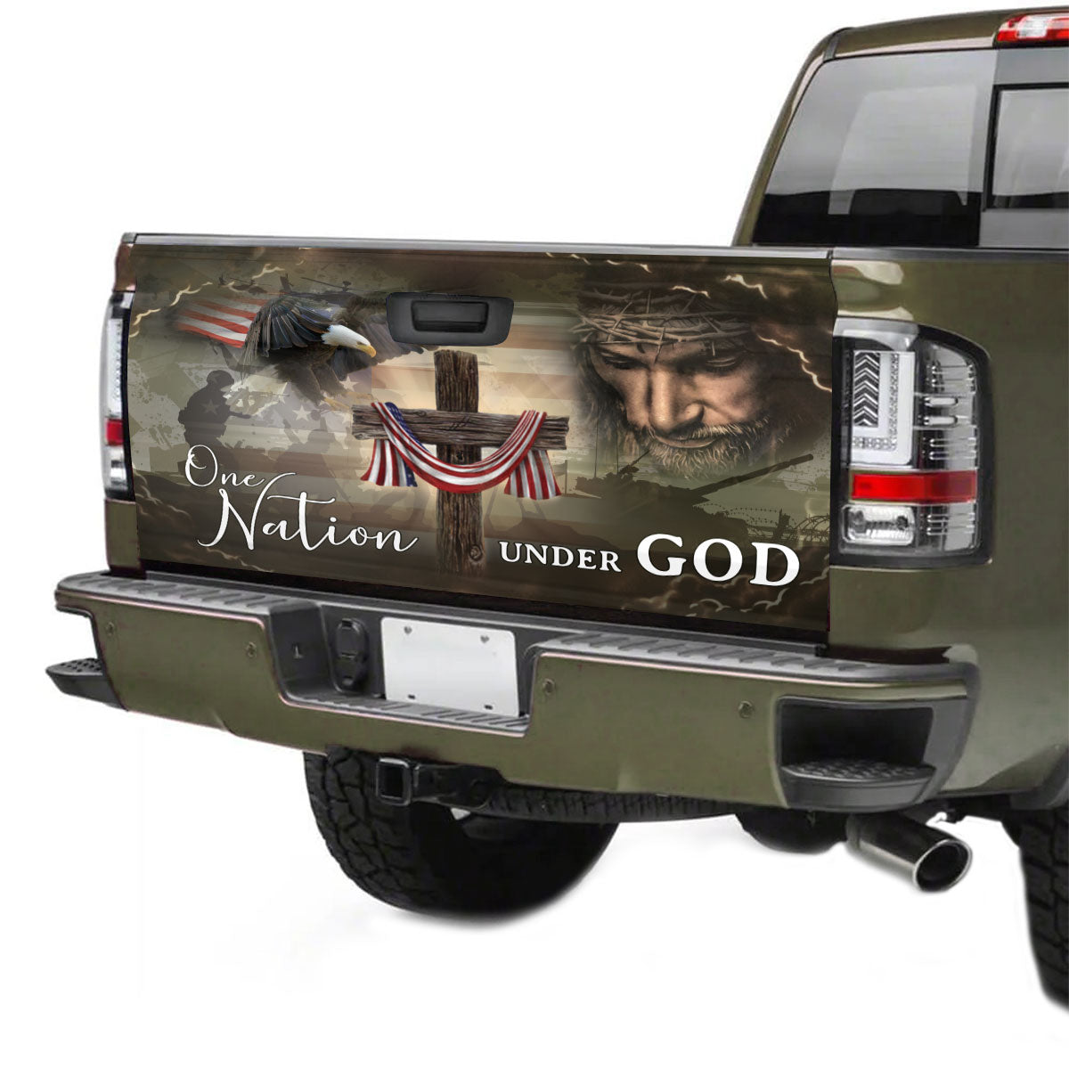 Petthouse | Jesus Christ Truck Tailgate Decal One Nation Under God American Flag Tailgate Wrap Tailgate Decals