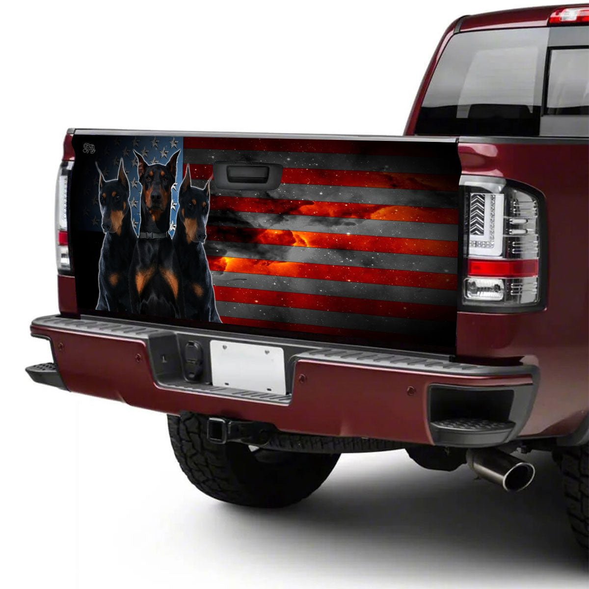 Petthouse | Dobermann Dog Tailgate Wrap, Dobermann Galaxy Usa Flag Tailgate Wrap, Dobermann Owner Gift