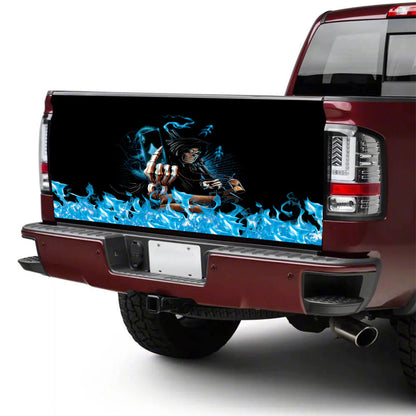 Petthouse | Death Tailgate Wrap Blue Fire Pattern Tailgate Wrap Death And Card Tailgate Cover Car Decoration