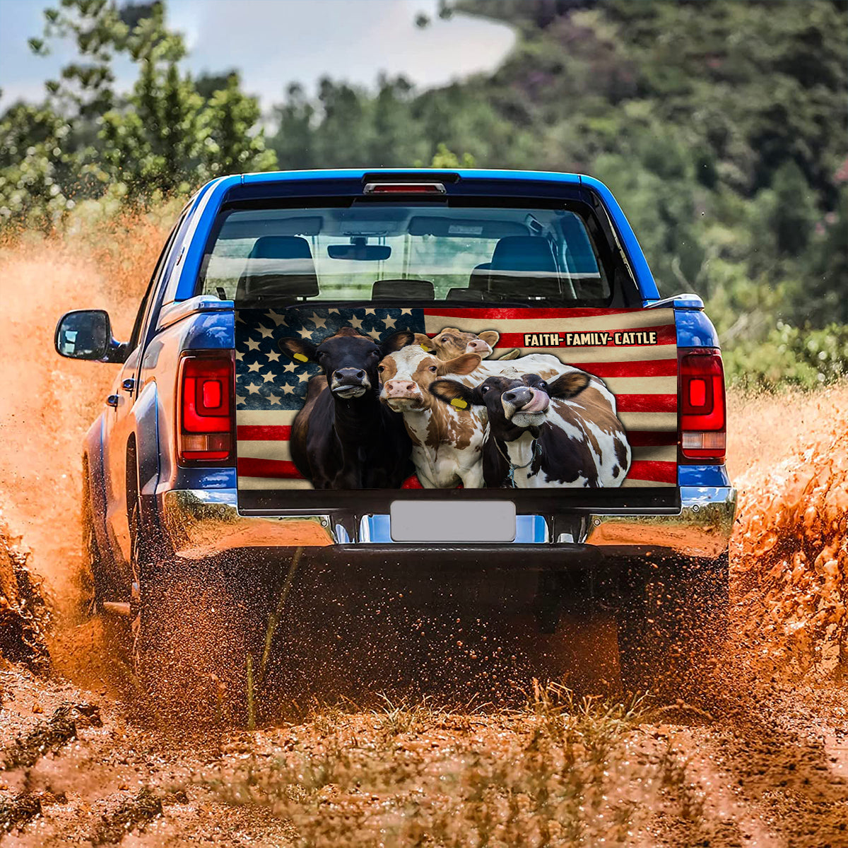 Petthouse | Faith Family Cattle Tailgate Wrap Cow Farm Truck Tailgate Wrap America Flag Tailgate Wrap Car Decor