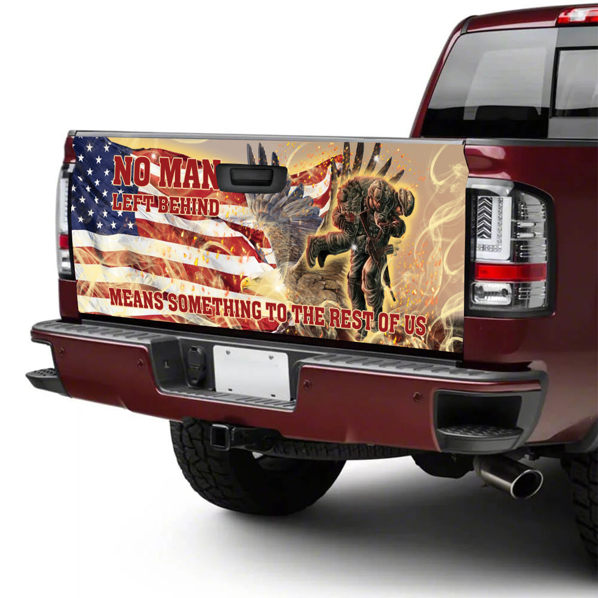 Petthouse | Eagle American Flag Veteran No Man Left Behind Tailgate Wrap Vinyl Graphic Decal Sticker